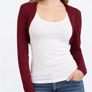 Zenana Premium Burgundy Cropped Bolero Shrug Long Sleeve Size M